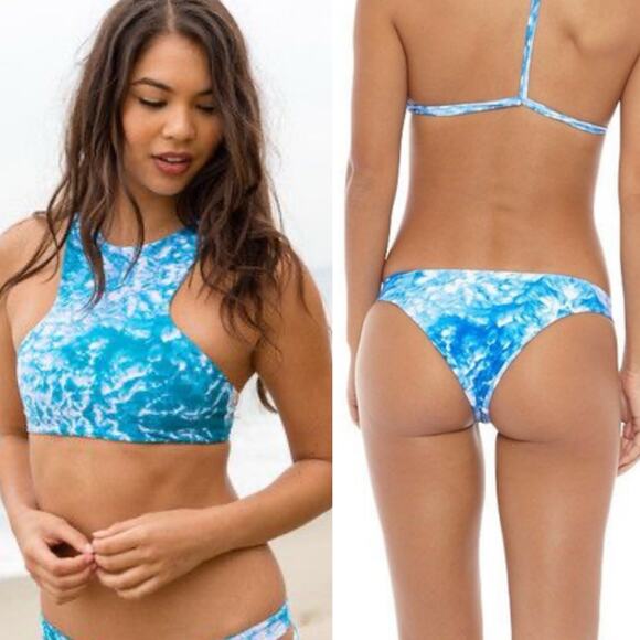 Mikoh Bikini Two Piece Set Tie Dye Blue Swimsuit Cheeky Bottom Top Size Large - Picture 1 of 4